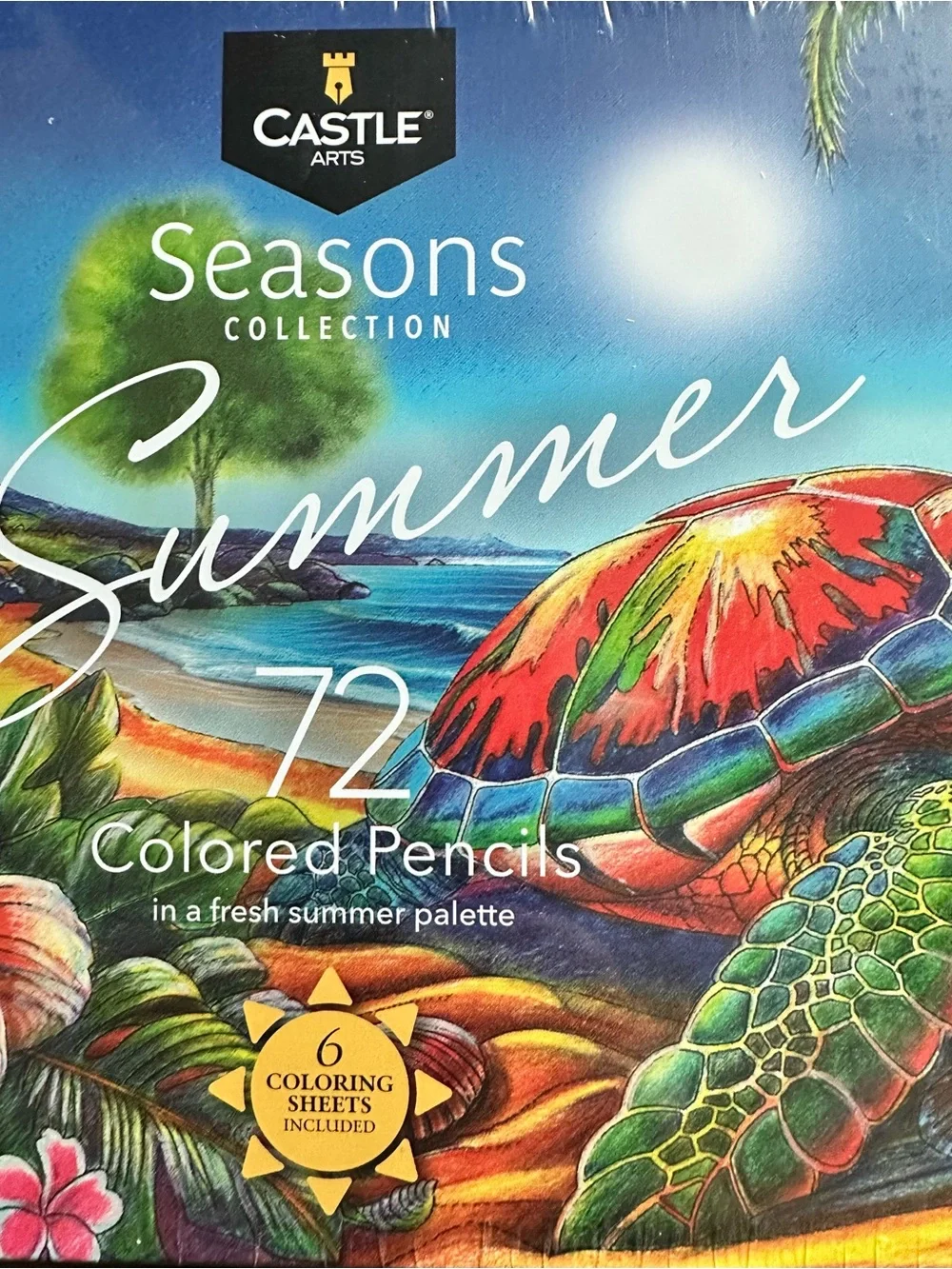 Castle Arts 72-Count Colored Pencils - Vibrant Summer Turtle Artwork